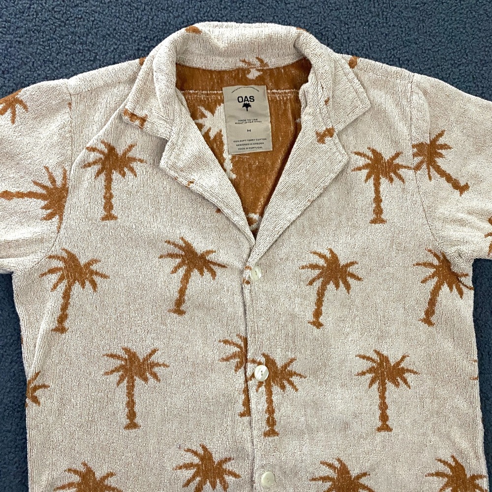 OAS Shirt Mens Medium Terry Toweling Camp Collar Palm Pool Swim Resort Huckberry